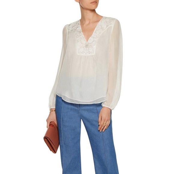 NWT Diane von Furstenberg DVF Silk Embroidered Blouse-V-Neck Top-Work to Weekend - Picture 3 of 16
